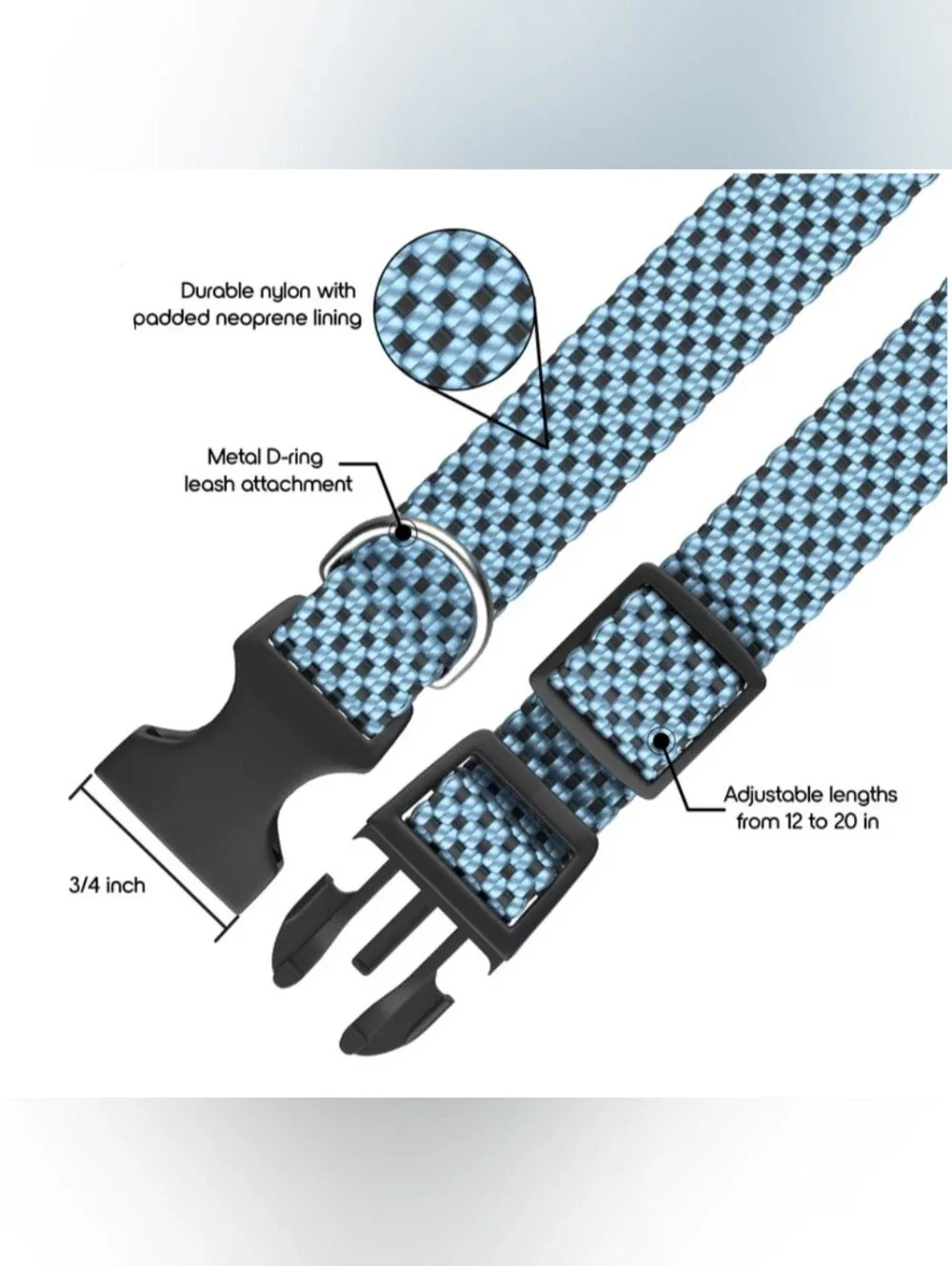 Vibrant Teal and Black Patterned Adjustable Dog Collar with D-Ring